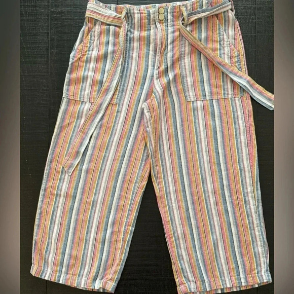 Seven7 Wide Leg Linen Rainbow Striped Linen Pants Size 10 - Picture 3 of 6